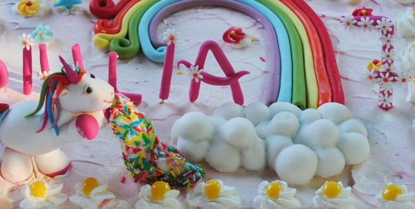 Rainbow and unicorns cake